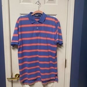 Polo Ralph Lauren Shirt Men's Large Short Sleeve Striped Logo Blue